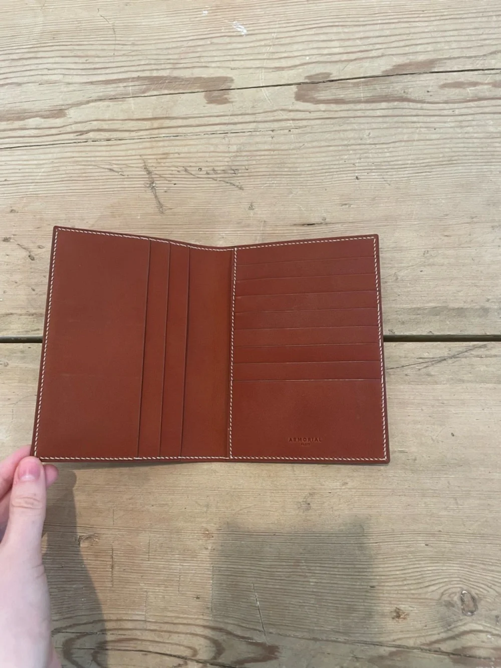 Armorial Leather Tall Card Wallet in Saddle Brown NWOB